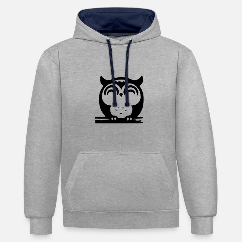 Hibou endormi mignon - Sweat à capuche contrasté - gris chiné/bleu marine