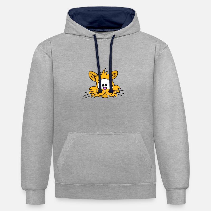 Lionne chat Mignon - Sweat à capuche contrasté - gris chiné/bleu marine