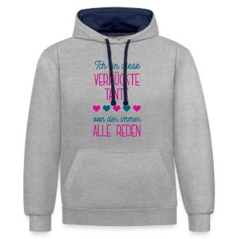 Ich Bin Die Verrückte Tante Patentante Patin Pate - Kontrast-Hoodie - Grau meliert/Navy - Vorne - Liana (172cm) & Jaron (178cm)
