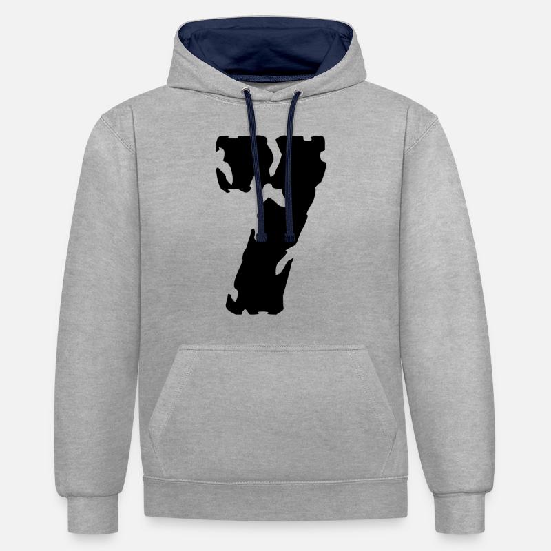 7 Maillot numéro - Sweat à capuche contrasté - gris chiné/bleu marine