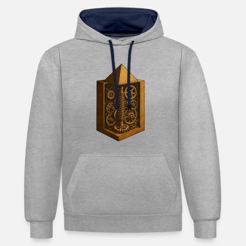 Pyramide von Chephren | Antike Getriebemechanik-Kunst - Kontrast-Hoodie - Grau meliert/Navy