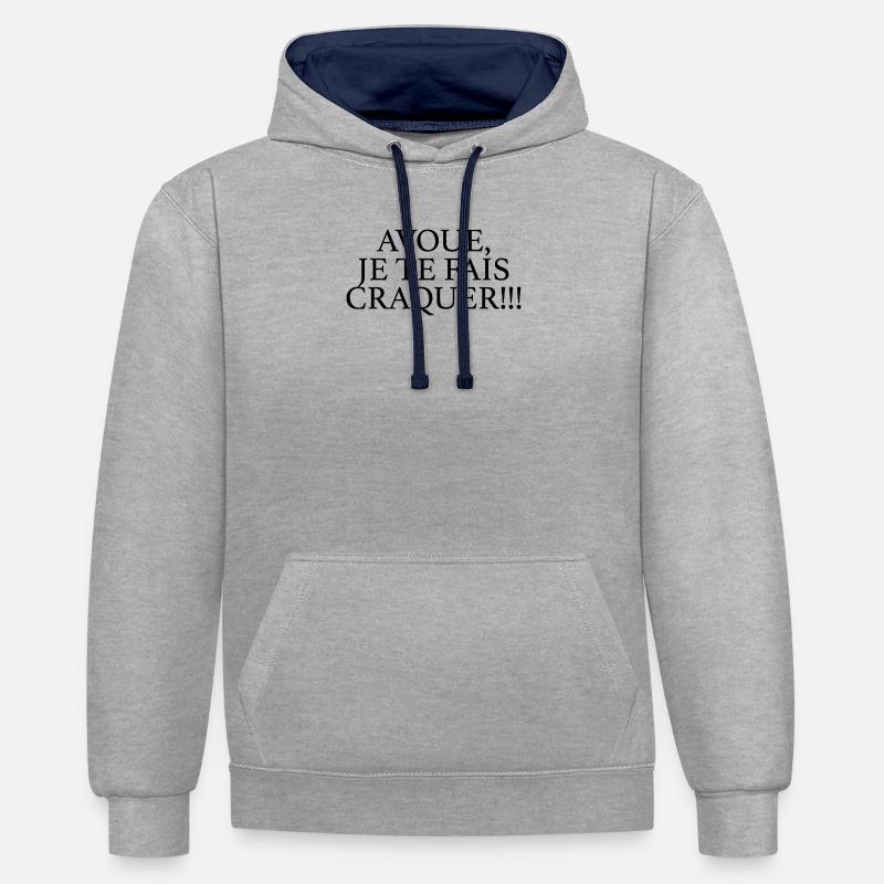 JE TE FAIS CRAQUER - Sweat à capuche contrasté - gris chiné/bleu marine