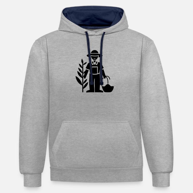Fermier Bauer - Sweat à capuche contrasté - gris chiné/bleu marine