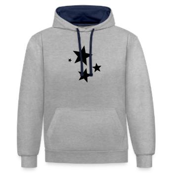 Sterne Punkte - Kontrast-Hoodie - Grau meliert/Navy - Vorne - Liana (172cm) & Jaron (178cm)
