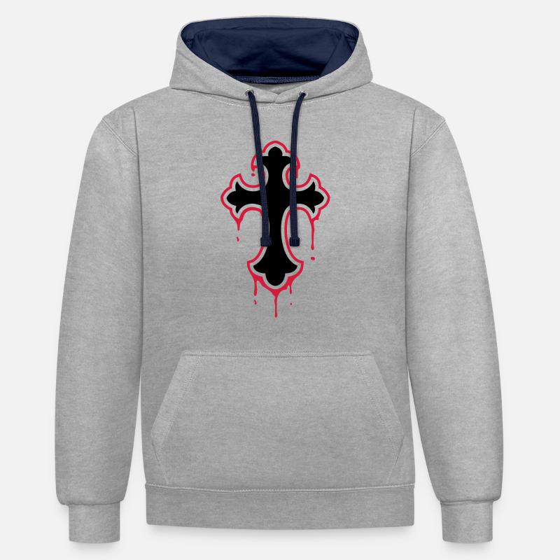 gothic, splatter, cross - Sweat à capuche contrasté - gris chiné/bleu marine
