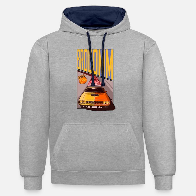 Route 666 - Sweat à capuche contrasté - gris chiné/bleu marine