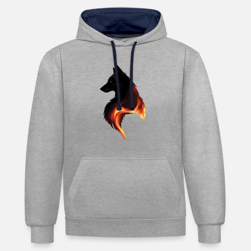 Loup en feu - Sweat à capuche contrasté - gris chiné/bleu marine