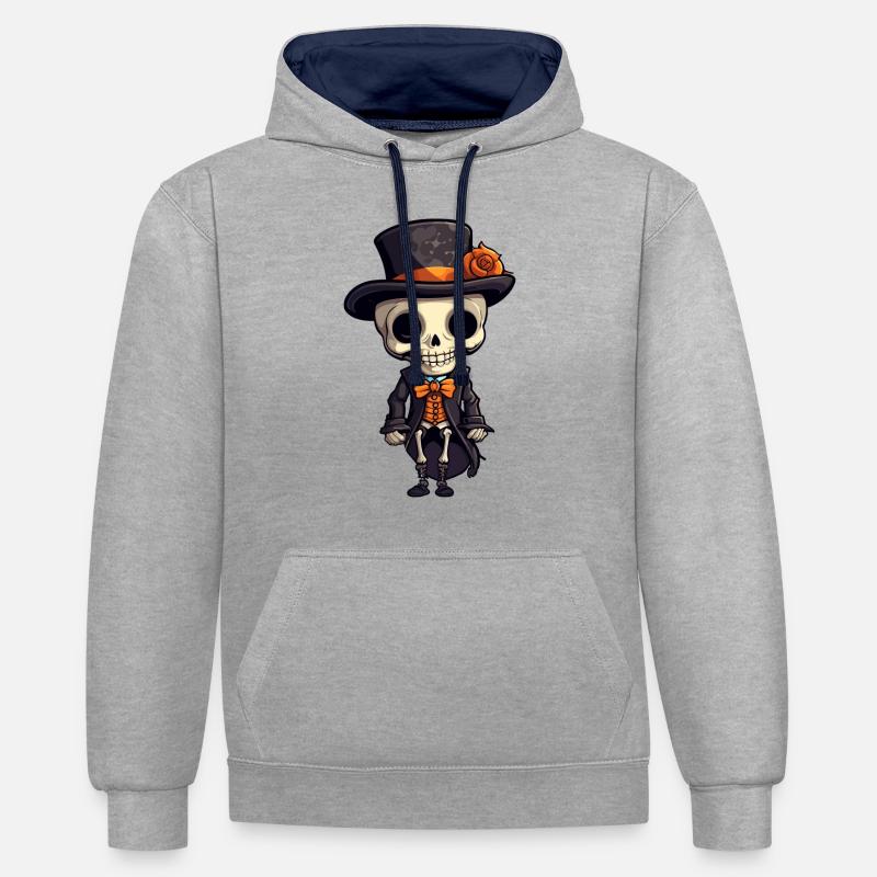 Squelette Halloween - Sweat à capuche contrasté - gris chiné/bleu marine