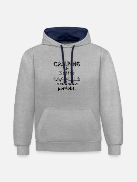 camping und kaffee - Kontrast-Hoodie - Grau meliert/Navy