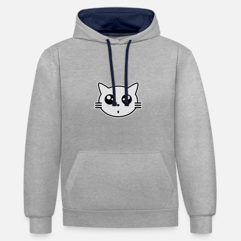 chat - Sweat à capuche contrasté - gris chiné/bleu marine