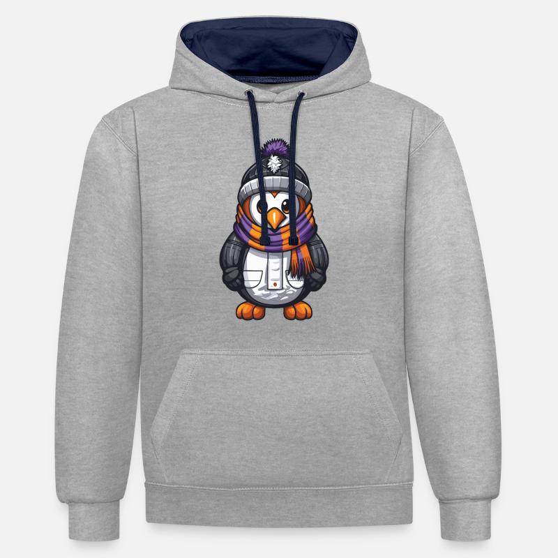 Pingouin Comic Hiver - Sweat à capuche contrasté - gris chiné/bleu marine