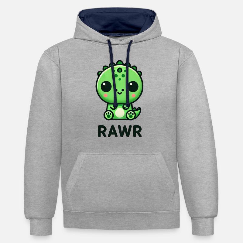 Mignon Dino T-Rex Chibi Rawr - Sweat à capuche contrasté - gris chiné/bleu marine