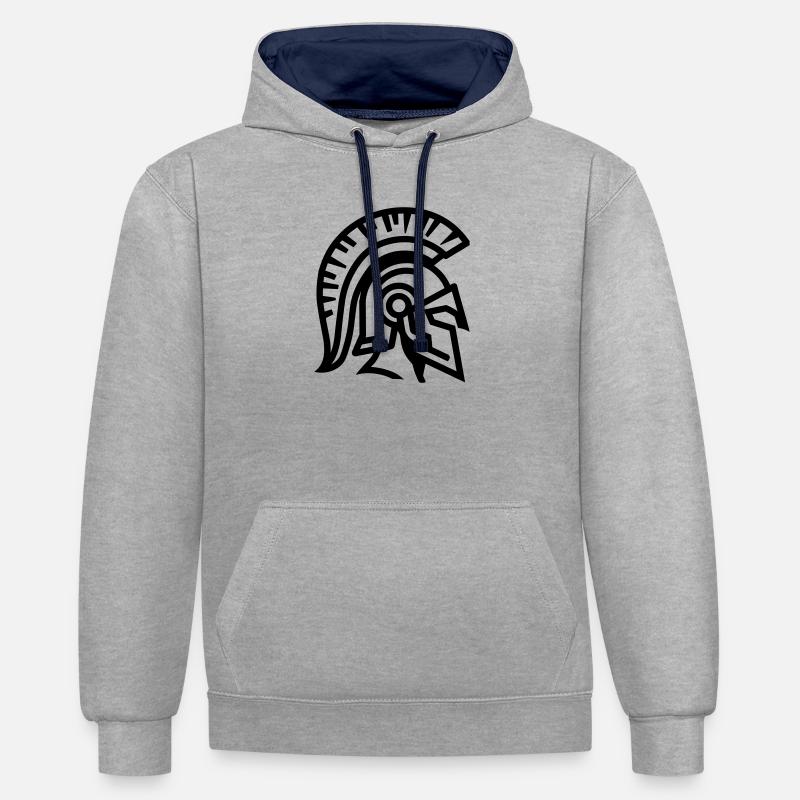 spartan - Sweat à capuche contrasté - gris chiné/bleu marine