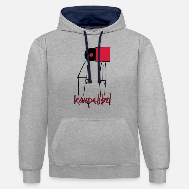 Les collectionneurs de vinyle aiment - Sweat à capuche contrasté - gris chiné/bleu marine