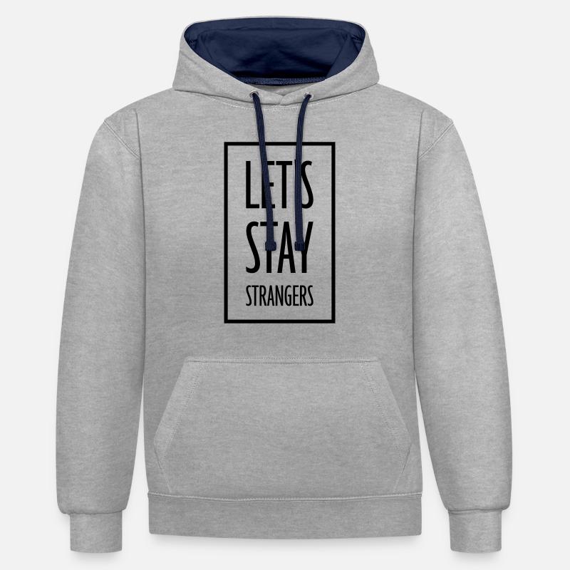 Citation Restons Strangers - Sweat à capuche contrasté - gris chiné/bleu marine