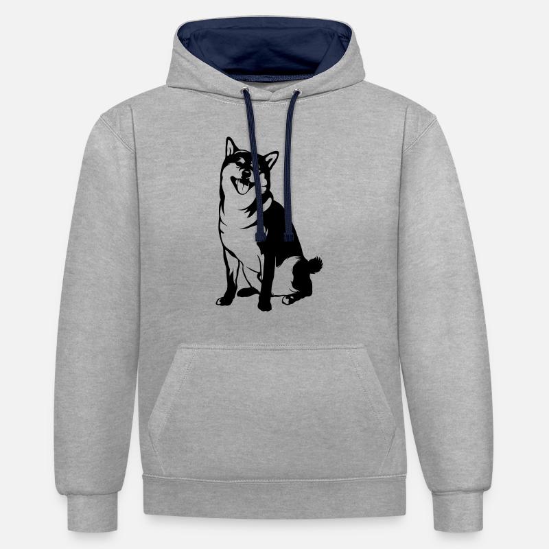 chien - Sweat à capuche contrasté - gris chiné/bleu marine