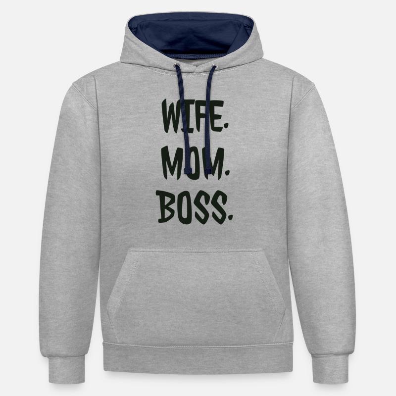 FEMME, MAMAN... - Sweat à capuche contrasté - gris chiné/bleu marine