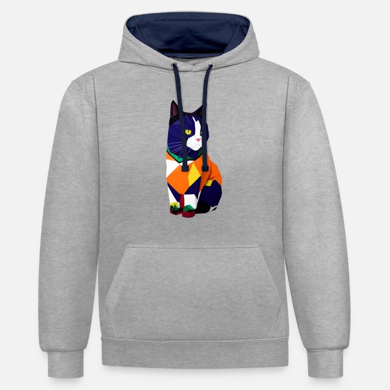 Die Katze im Pullover - Kontrast-Hoodie - Grau meliert/Navy
