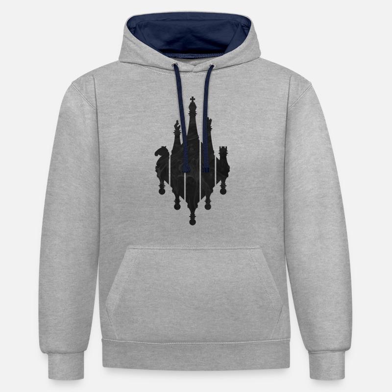 JEU D’ÉCHECS - Sweat à capuche contrasté - gris chiné/bleu marine