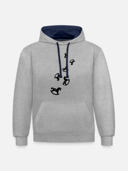 Schauckelpferd Spielzeug Baby - Kontrast-Hoodie - Grau meliert/Navy