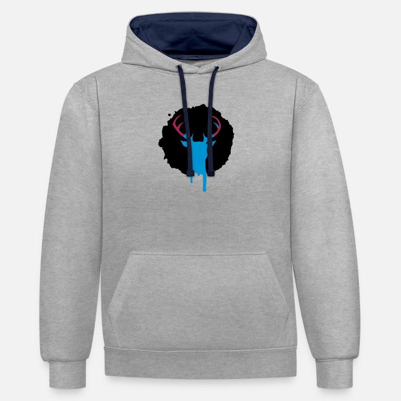 Patch de cerf graffiti - Sweat à capuche contrasté - gris chiné/bleu marine