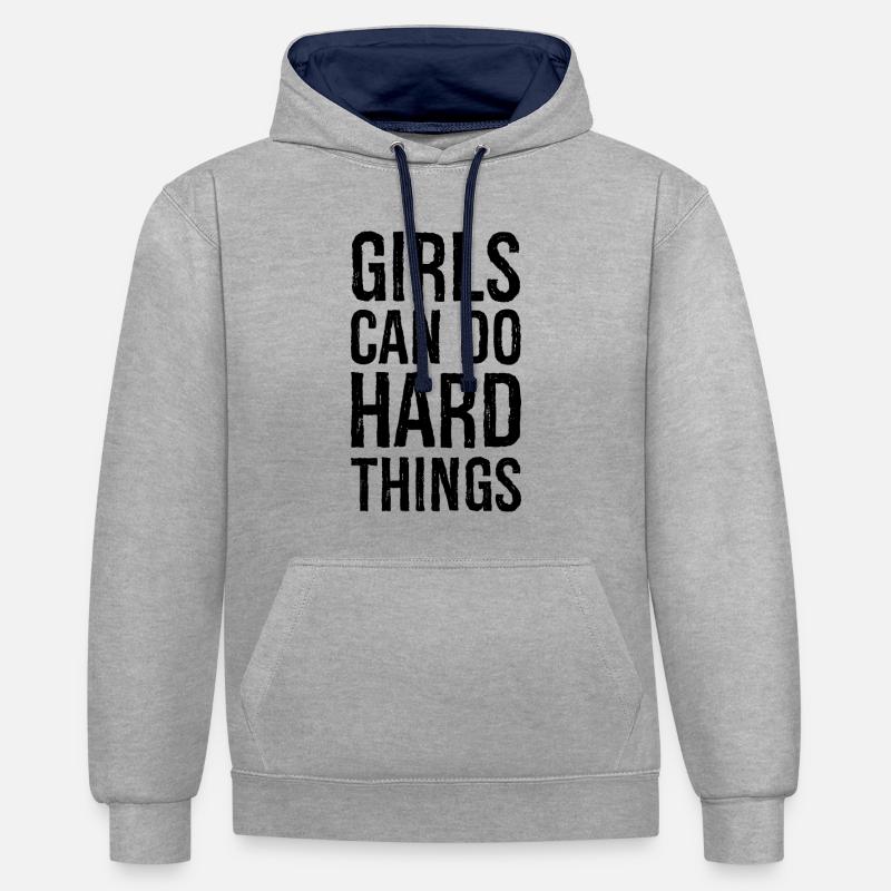 Mädchen können harte Dinge tun - Kontrast-Hoodie - Grau meliert/Navy