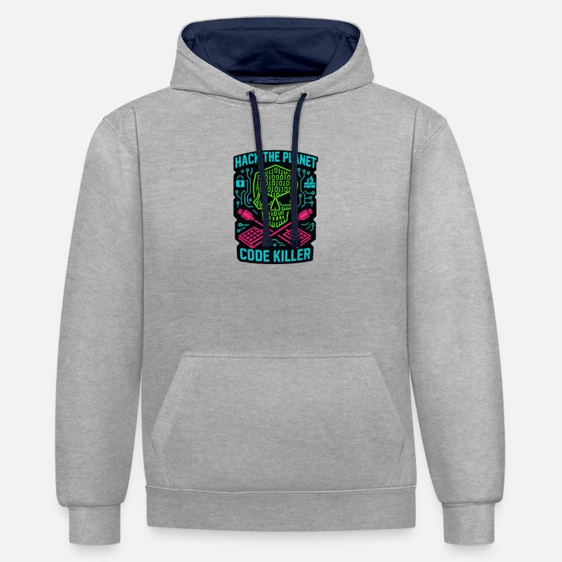 Hack the Planet Code Killer - Cybersécurité - Sweat à capuche contrasté - gris chiné/bleu marine