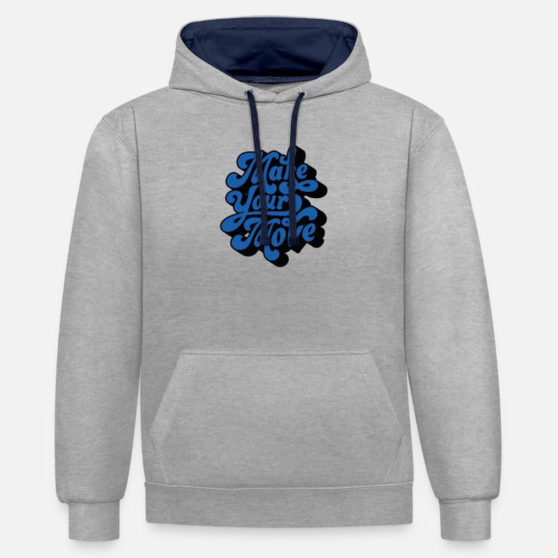 Faites votre mouvement – Style rétro - Sweat à capuche contrasté - gris chiné/bleu marine