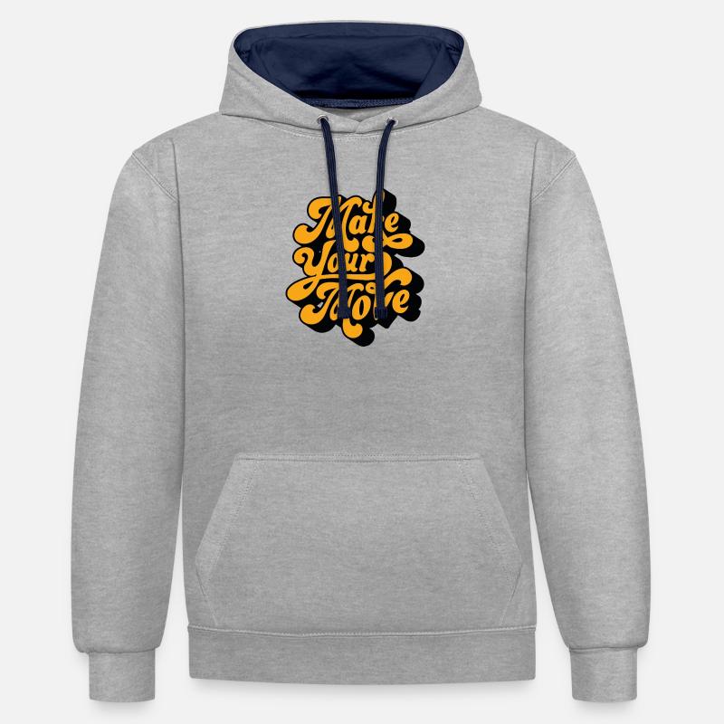 Script rétro de Faire ton Coup - Sweat à capuche contrasté - gris chiné/bleu marine