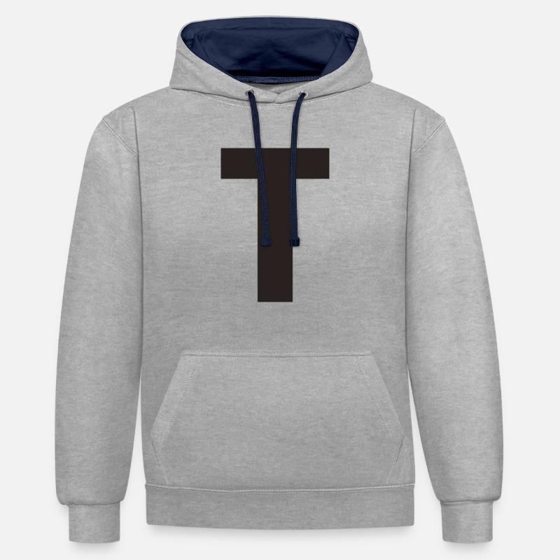 T - Sweat à capuche contrasté - gris chiné/bleu marine