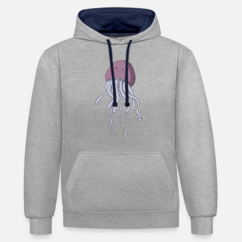 La méduse - Sweat à capuche contrasté - gris chiné/bleu marine