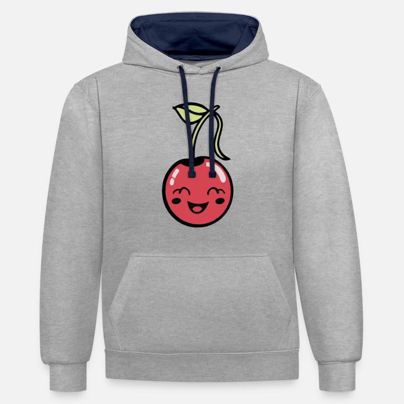 Cerise douce avec visage - Sweat à capuche contrasté - gris chiné/bleu marine