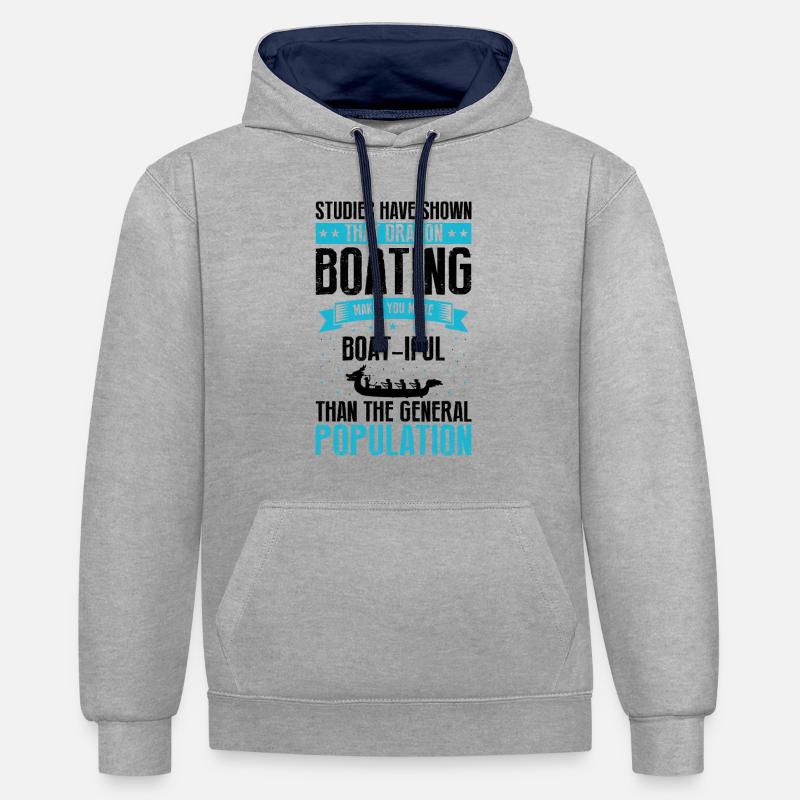 Bateau-dragon et équipage de bateau-dragon - Sweat à capuche contrasté - gris chiné/bleu marine
