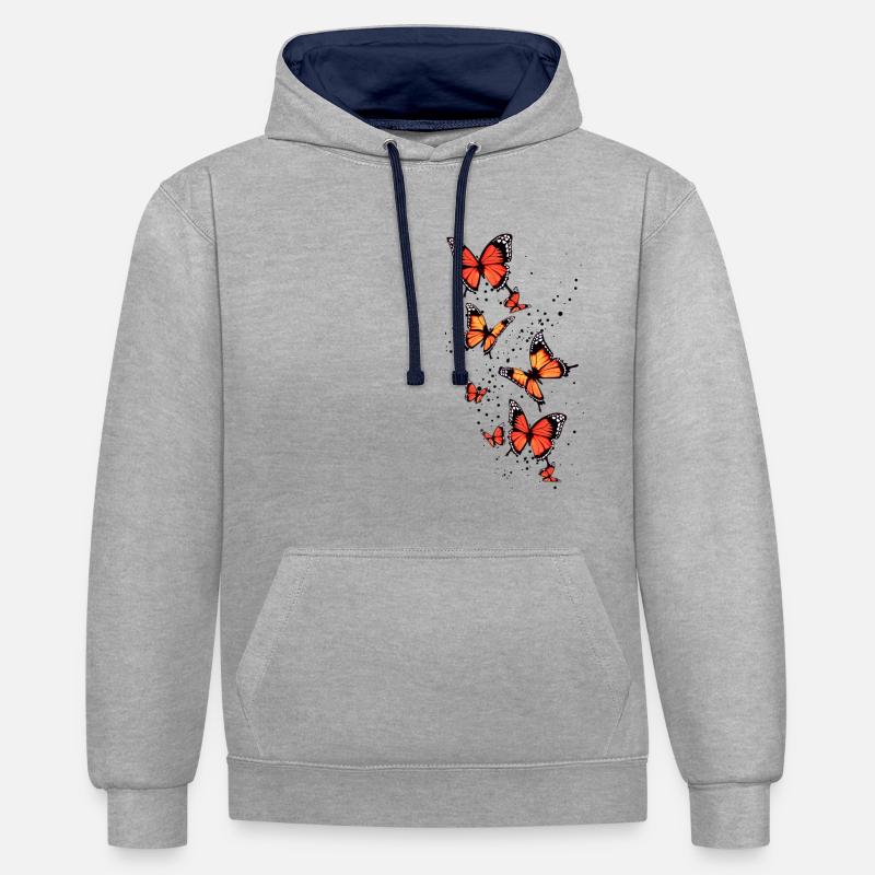 Cute Monarch butterflies - Sweat à capuche contrasté - gris chiné/bleu marine
