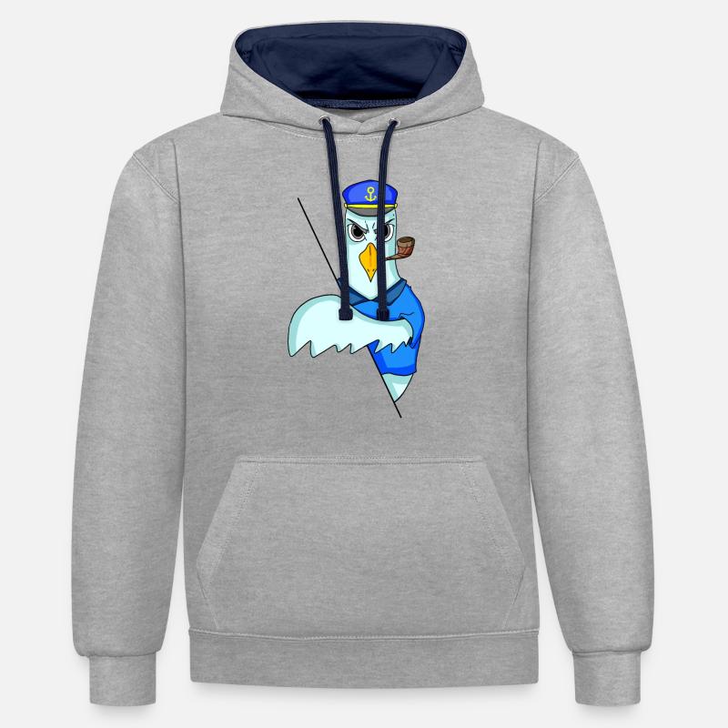 Capitaine de mouette - Sweat à capuche contrasté - gris chiné/bleu marine