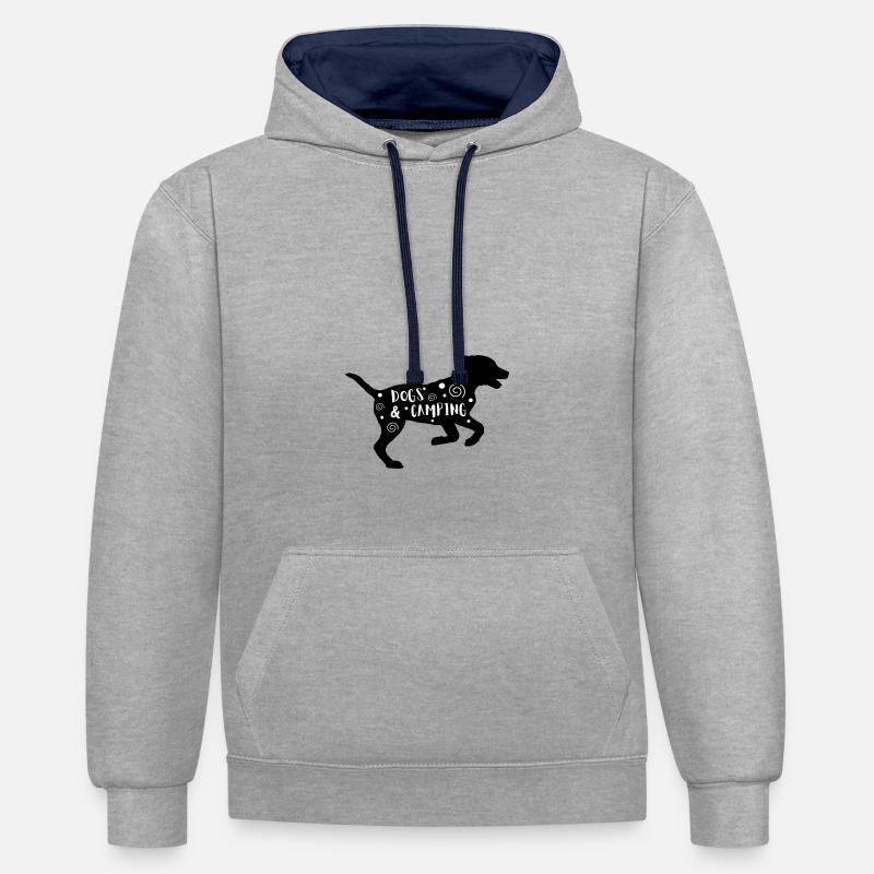 Chiens & Camping - Sweat à capuche contrasté - gris chiné/bleu marine