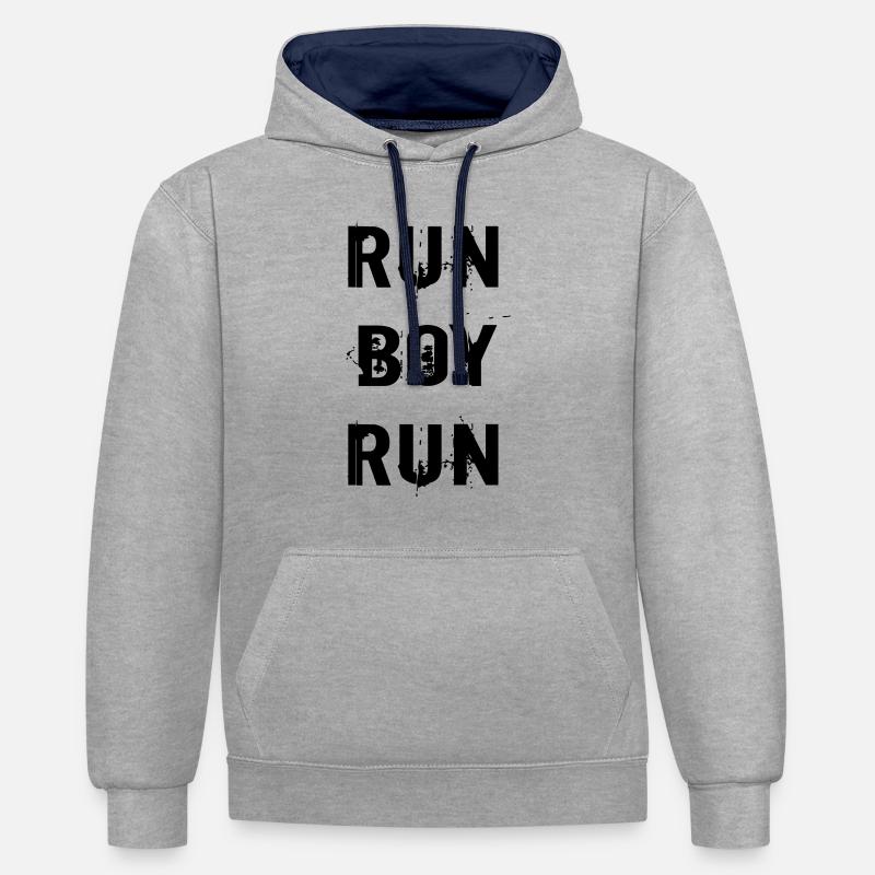 Run boy run - Sweat à capuche contrasté - gris chiné/bleu marine