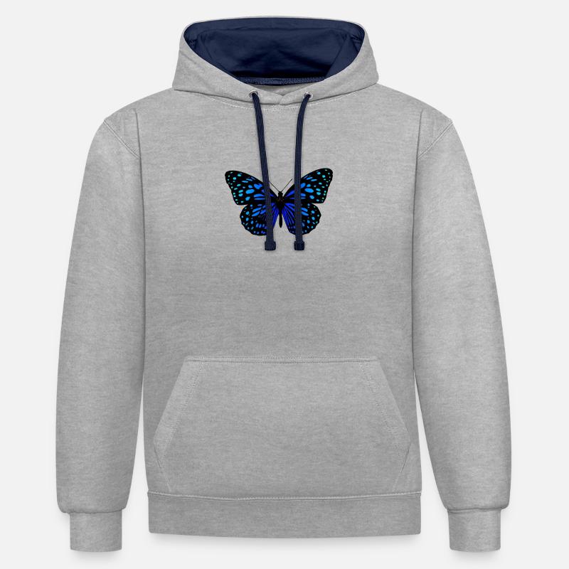 papillon - Sweat à capuche contrasté - gris chiné/bleu marine