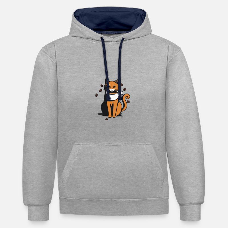 Café pour chat - Sweat à capuche contrasté - gris chiné/bleu marine