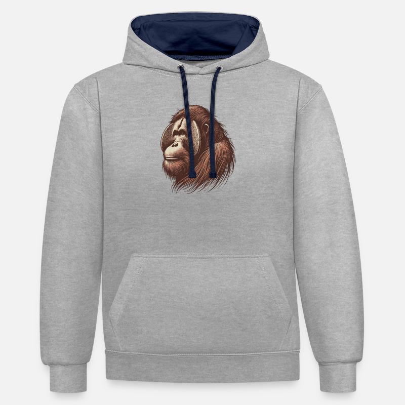 Orang-outan - Sweat à capuche contrasté - gris chiné/bleu marine