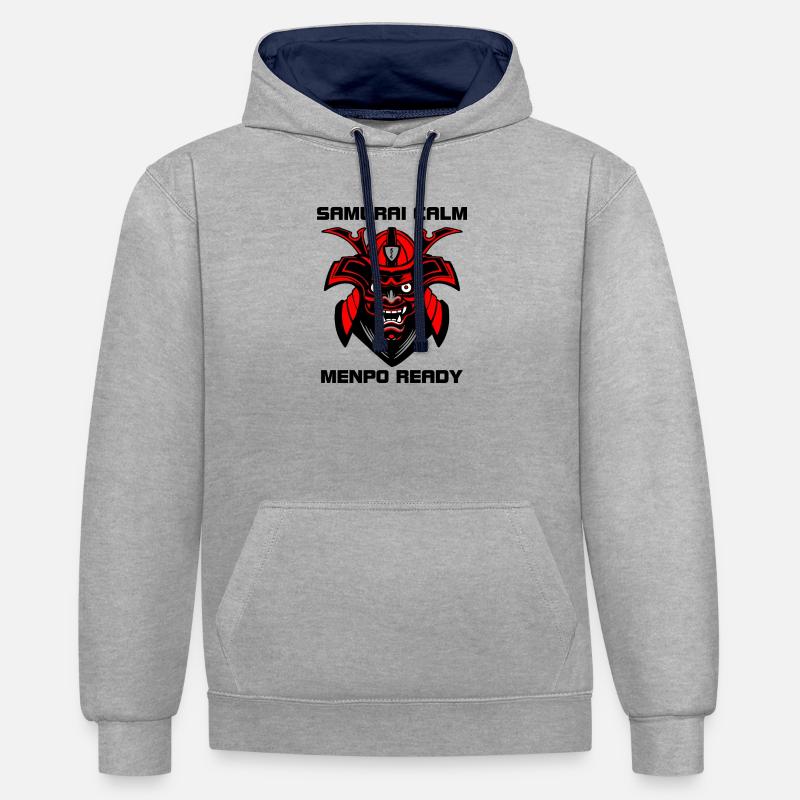 Calme comme un samouraï – Menpo Ready - Sweat à capuche contrasté - gris chiné/bleu marine