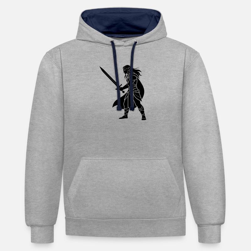 Dunkler Elf - Kontrast-Hoodie - Grau meliert/Navy