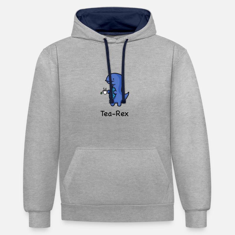 Tea-Rex - Sweat à capuche contrasté - gris chiné/bleu marine
