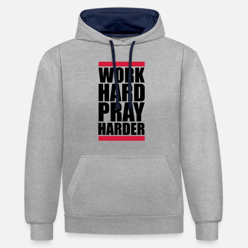 travailler dur prier plus dur travailler dur jesus cross ch - Sweat à capuche contrasté - gris chiné/bleu marine
