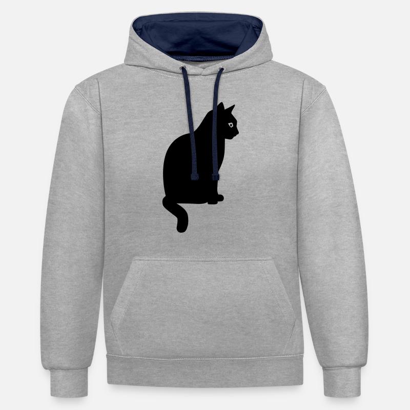 Chat - Sweat à capuche contrasté - gris chiné/bleu marine