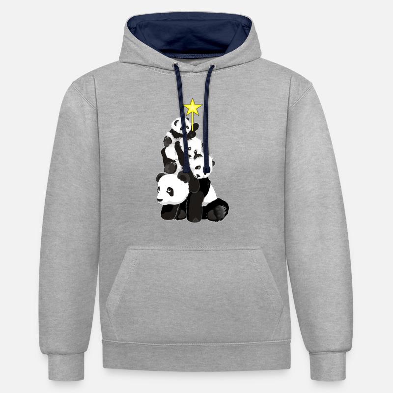 Sapin de Noël panda - Sweat à capuche contrasté - gris chiné/bleu marine