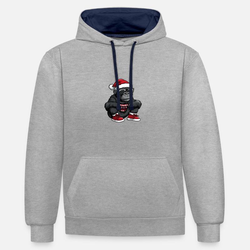 Noël Gorilla Noël - Sweat à capuche contrasté - gris chiné/bleu marine
