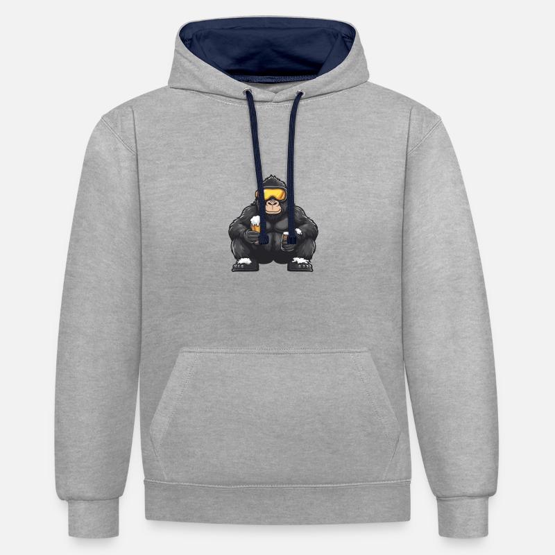 Bière Gorilla Ski - Sweat à capuche contrasté - gris chiné/bleu marine