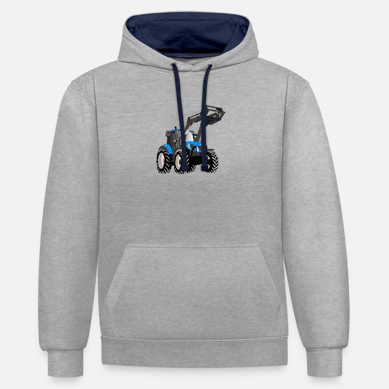 Blauer Traktor mit Frontlader - Kontrast-Hoodie - Grau meliert/Navy