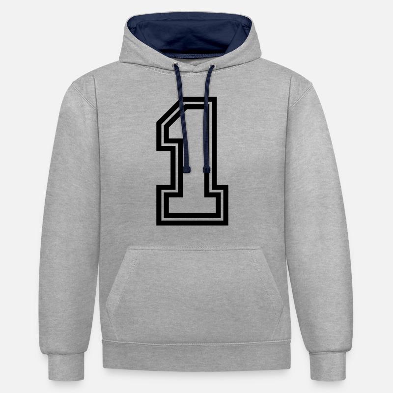 1 symbole numérique - Sweat à capuche contrasté - gris chiné/bleu marine